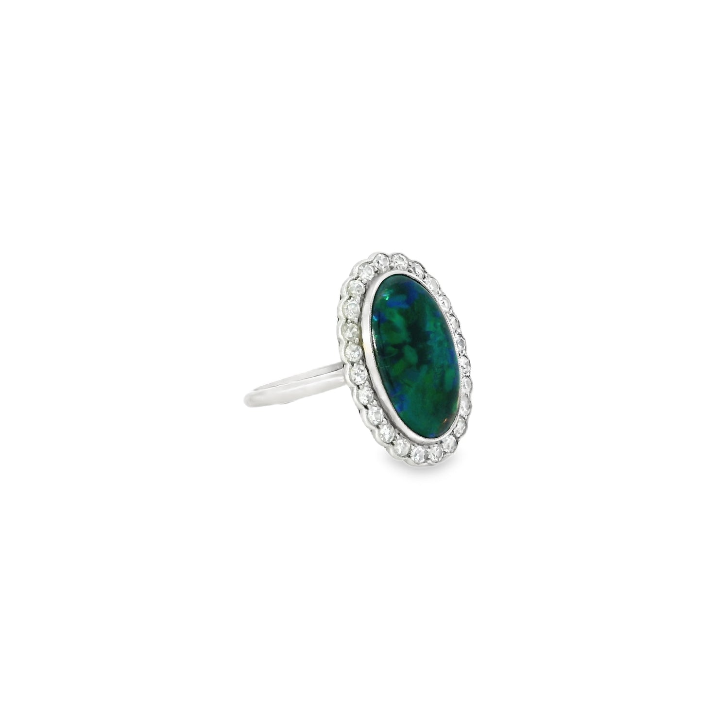 3.32ct Oval Black Opal And Round Diamond Cluster Ring
