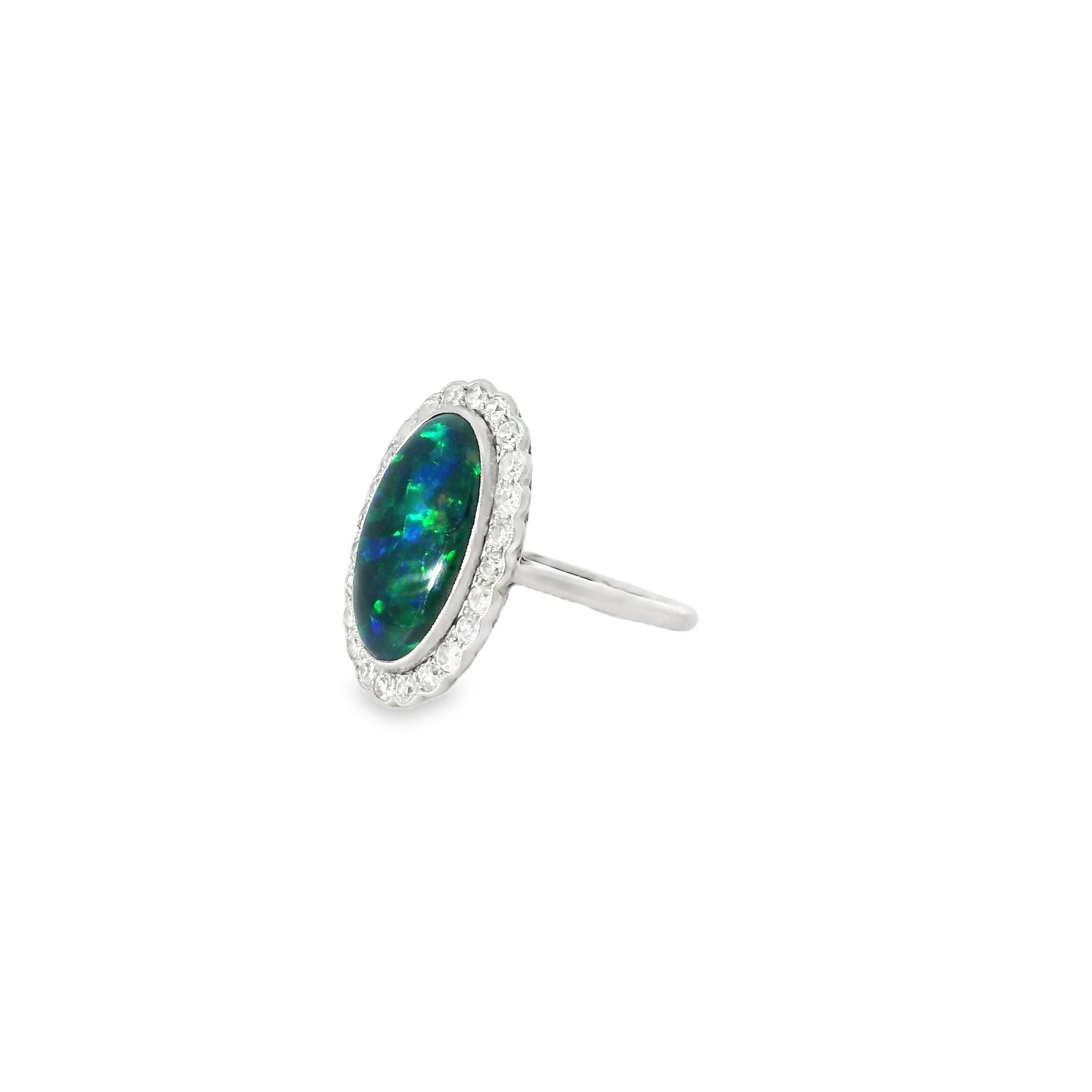 3.32ct Oval Black Opal And Round Diamond Cluster Ring