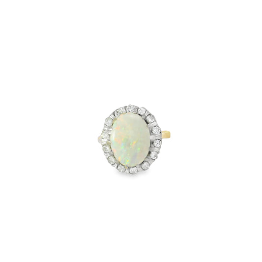 2.20ct Oval Opal And Round Diamond Cluster Ring