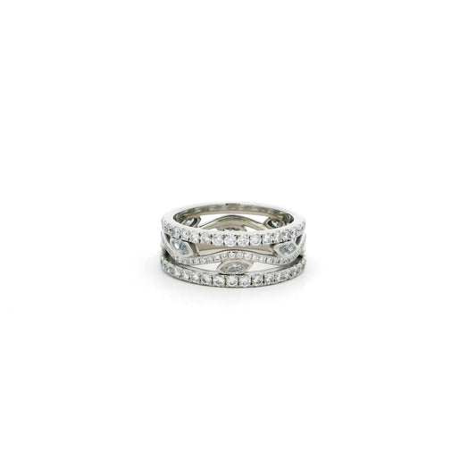 De Beers Marquise and Round Diamond Three Row Eternity Ring