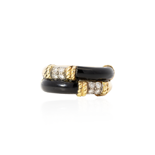 Kutchinsky Onyx And Diamond Two Row Ring