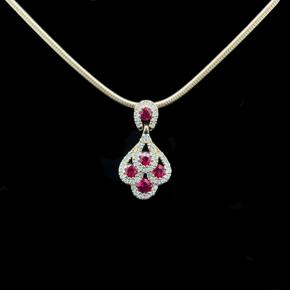 Yellow Gold Ruby And Diamond Peacock Style Pendant