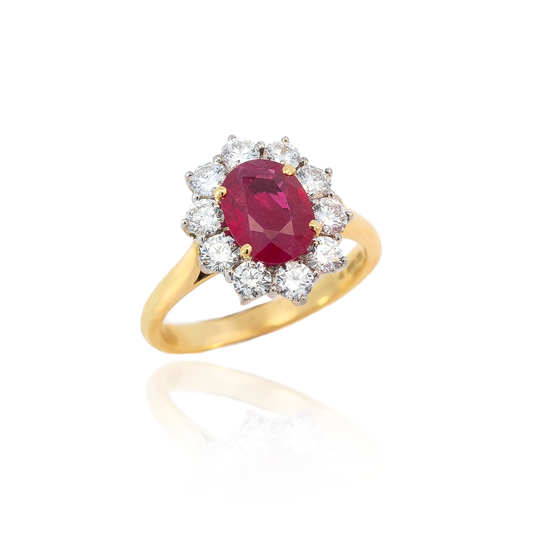 1.83ct Oval Ruby And Round Diamond Cluster Ring