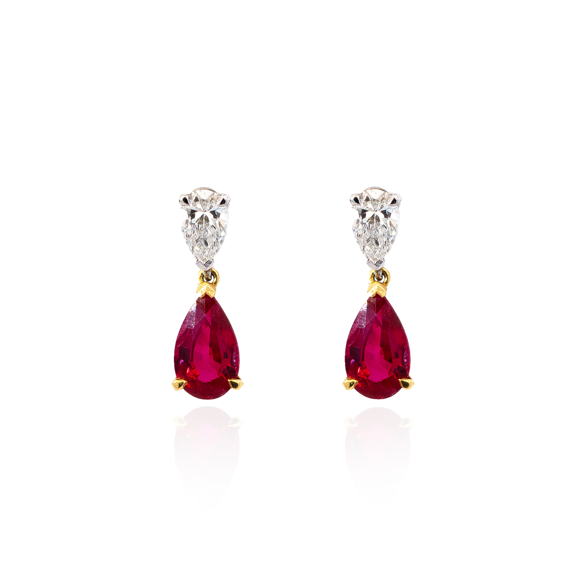 1.82ct Pear On Pear Ruby and Diamond Drop Earrings