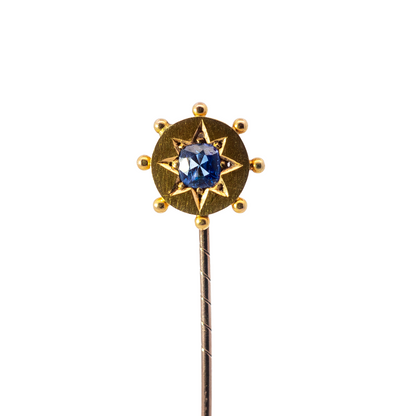 Cushion Sapphire Yellow Gold Tie Pin