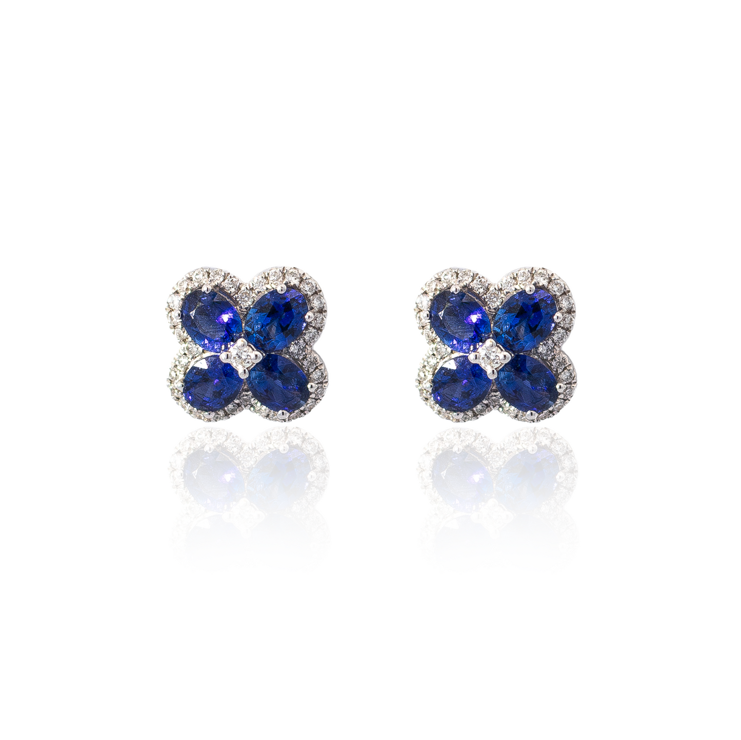 1.61ct Oval Sapphire and Diamond Quatrefoil Cluster Earrings