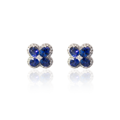 1.61ct Oval Sapphire and Diamond Quatrefoil Cluster Earrings