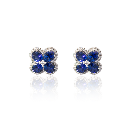 1.61ct Oval Sapphire and Diamond Quatrefoil Cluster Earrings