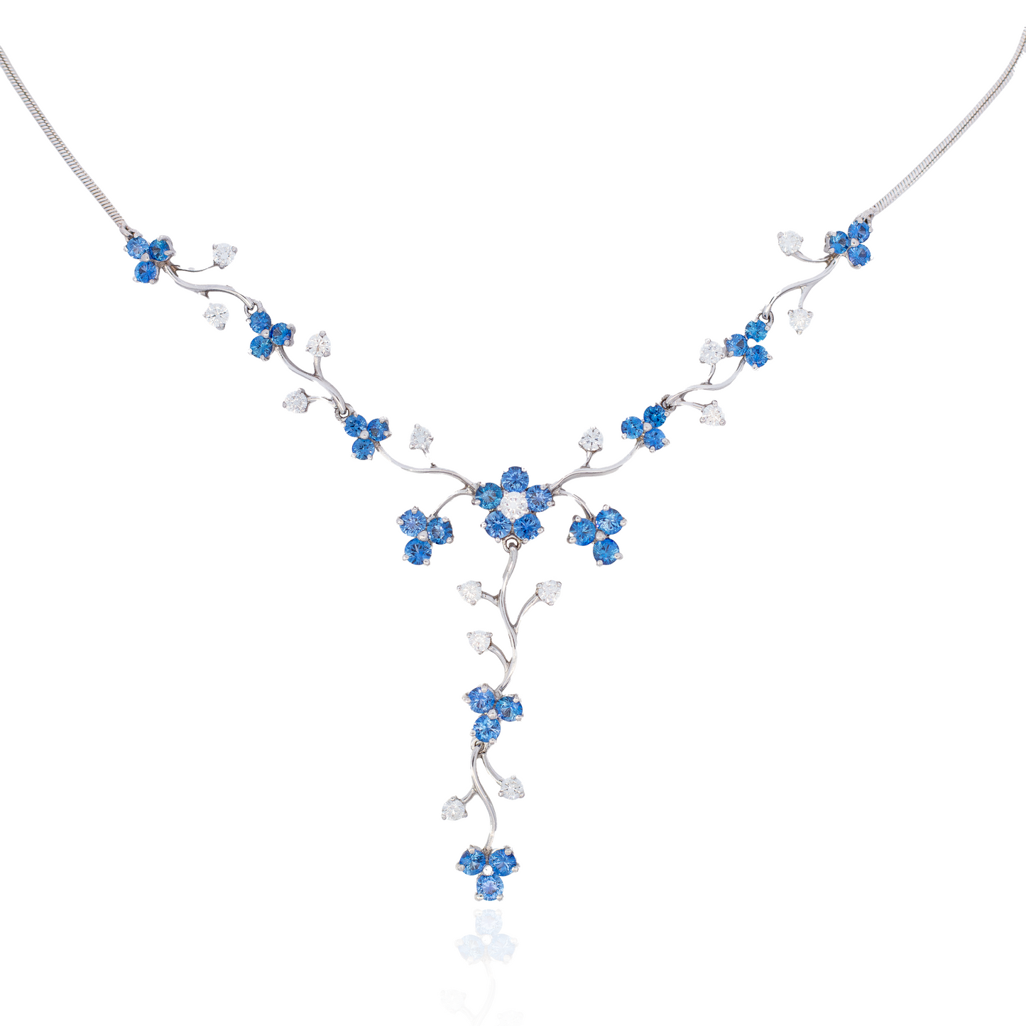 Sapphire And Diamond Fancy Floral Necklace