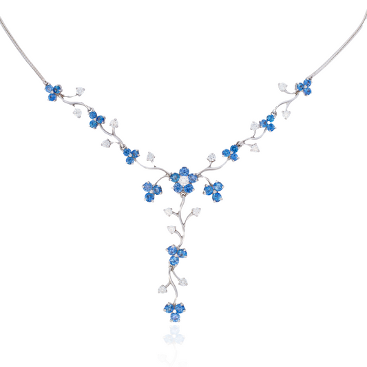 Sapphire And Diamond Fancy Floral Necklace