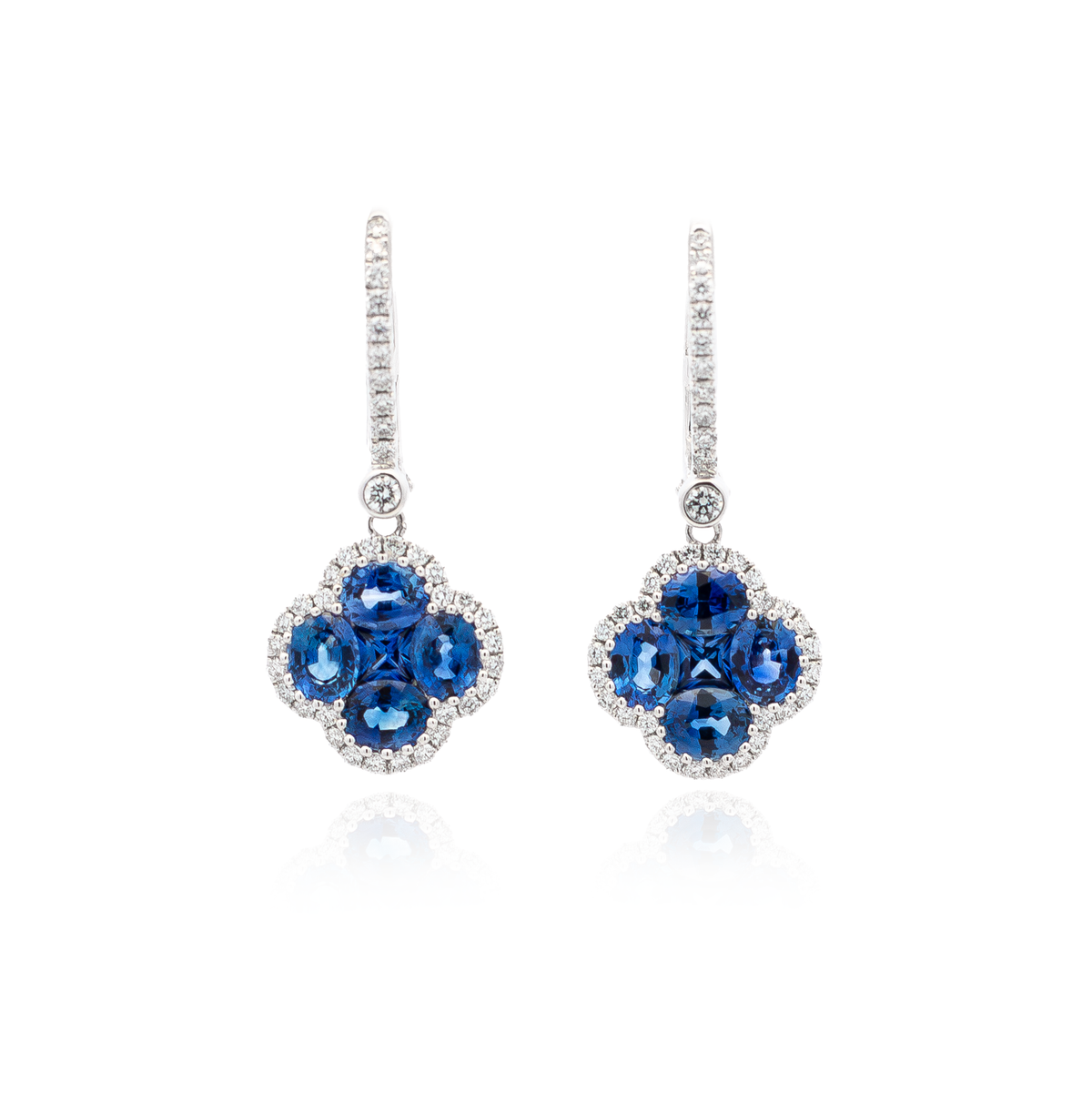 2.70ct Sapphire and Diamond Quatrefoil Cluster Hoop Drop Earrings