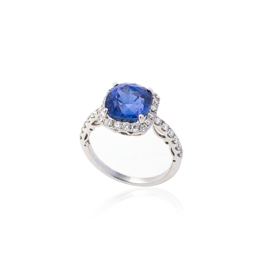 5.37ct Cushion Cut Ceylon Sapphire and Diamond Cluster Ring