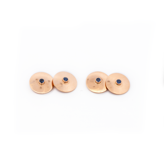 Boucheron Yellow Gold Sapphire Set Round Cufflinks