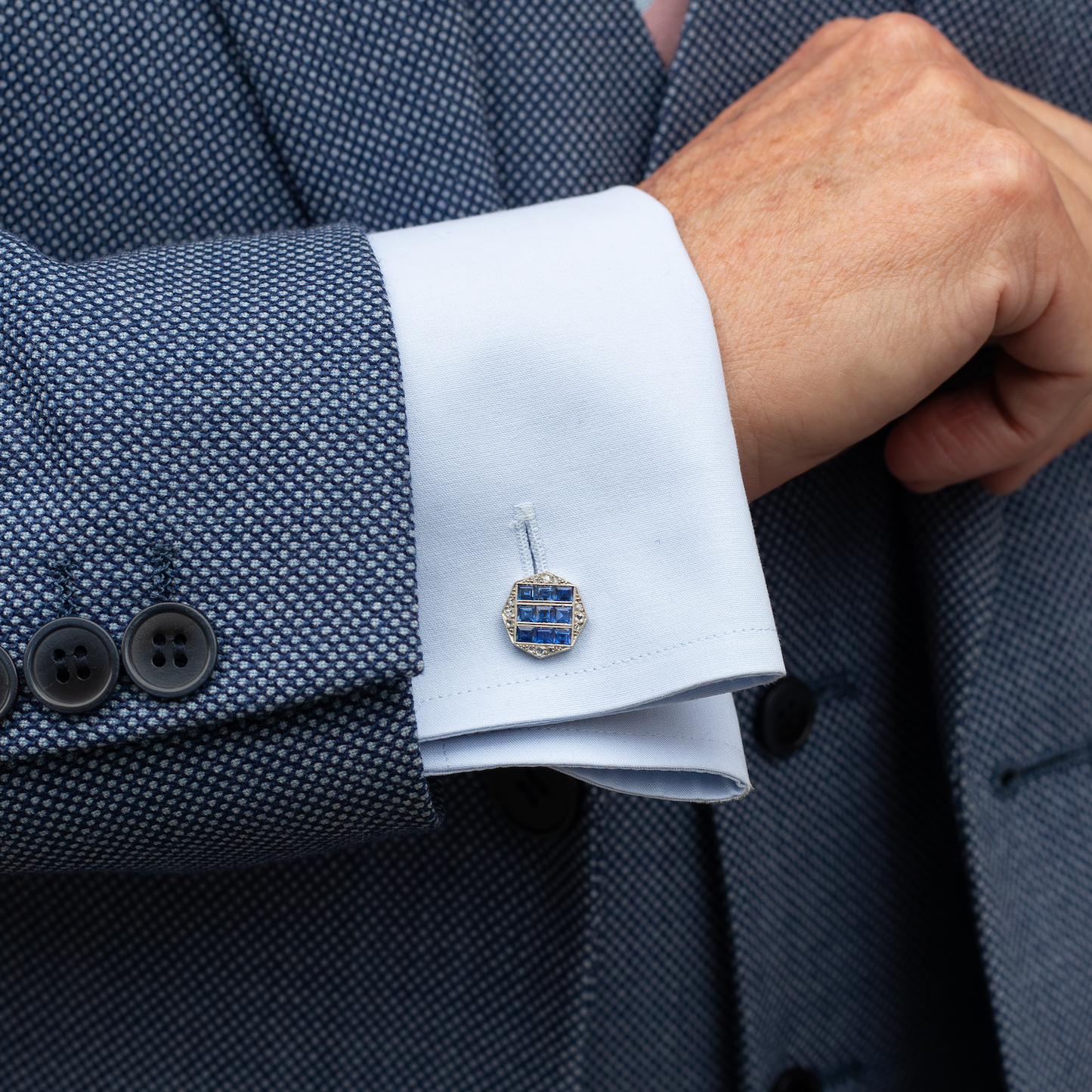 Sapphire And Diamond Octagonal Cufflinks