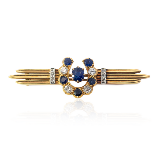 Sapphire and Diamond Horseshoe Bar Brooch