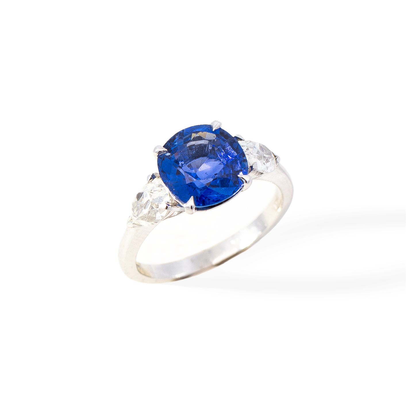 3.46ct Round Cut Sapphire And Diamond Three Stone Ring