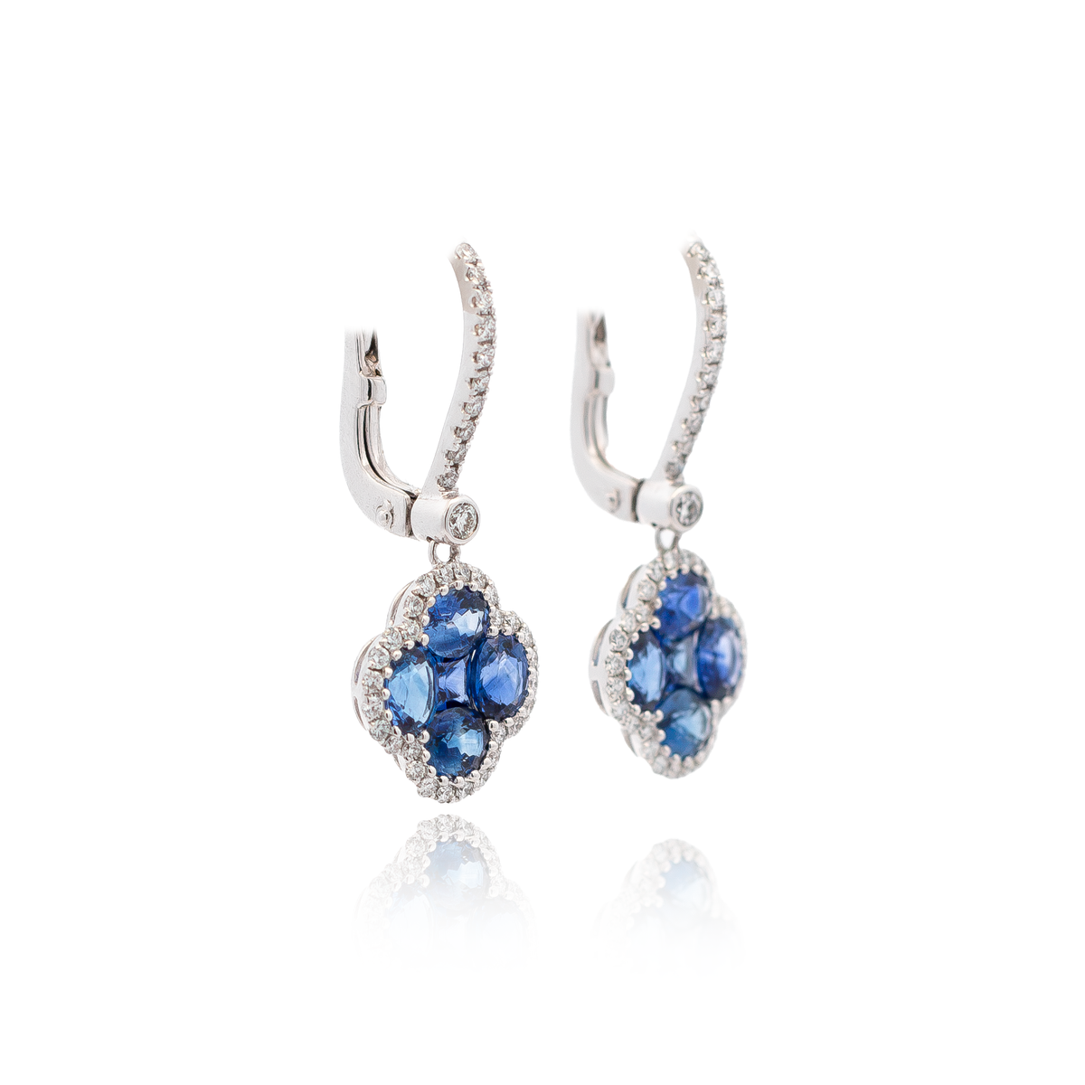 2.70ct Sapphire and Diamond Quatrefoil Cluster Hoop Drop Earrings