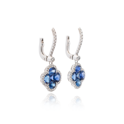 2.70ct Sapphire and Diamond Quatrefoil Cluster Hoop Drop Earrings