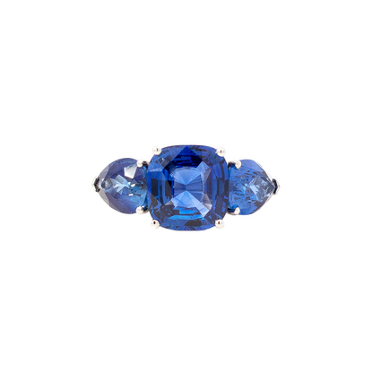 5.87ct Cushion And Pear Cut Sapphire Three Stone Ring