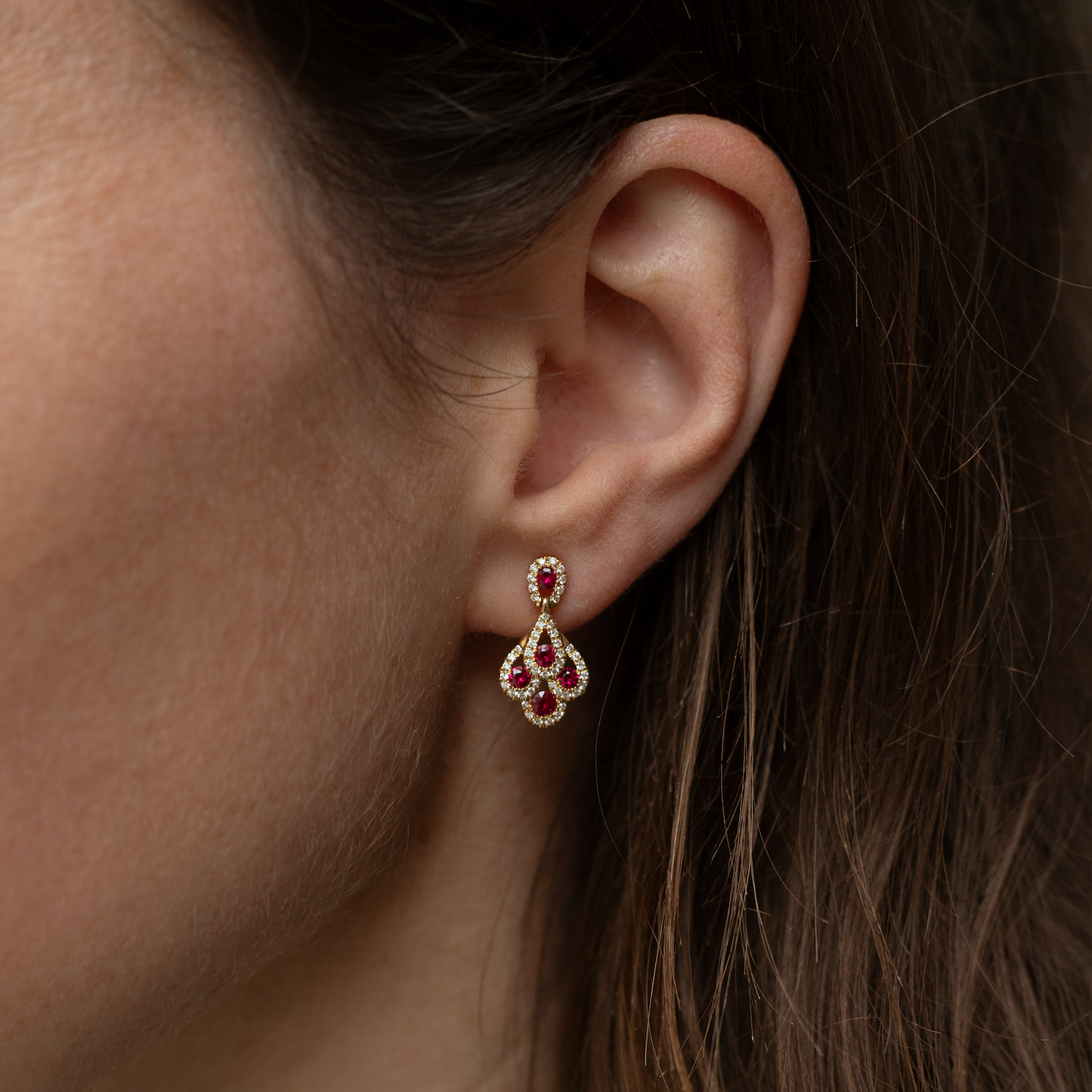 Yellow Gold 0.66ct Ruby And Diamond Peacock Drop Earrings