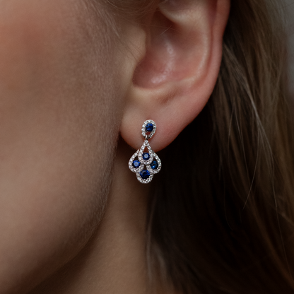 0.69ct Sapphire And Diamond Peacock Style Drop Earrings
