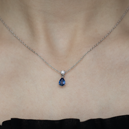Pear Sapphire And Round Diamond Pendant