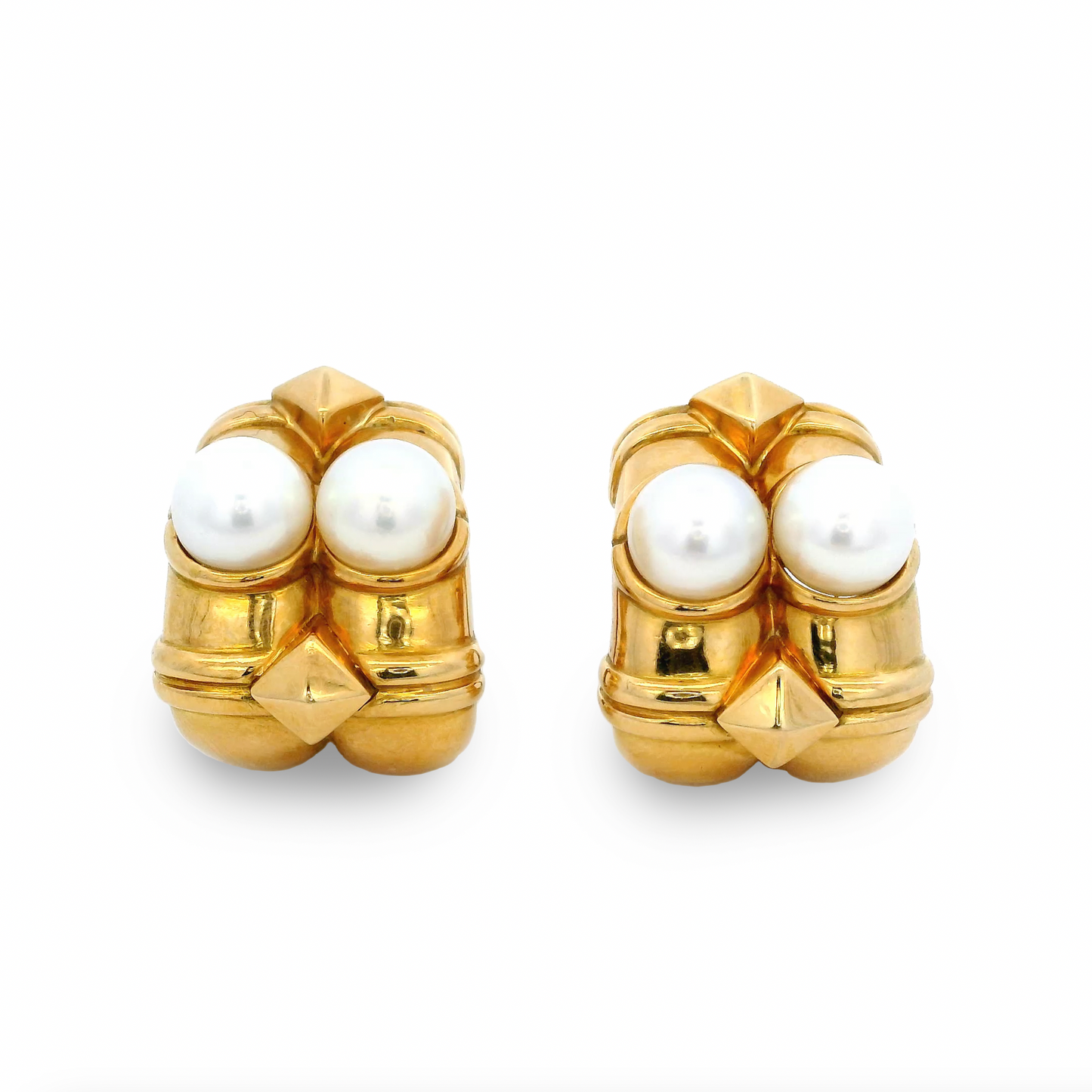 Vintage Bulgari Pearl And Yellow Gold Clip Earrings