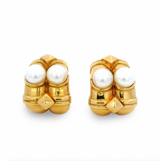 Vintage Bulgari Pearl And Yellow Gold Clip Earrings
