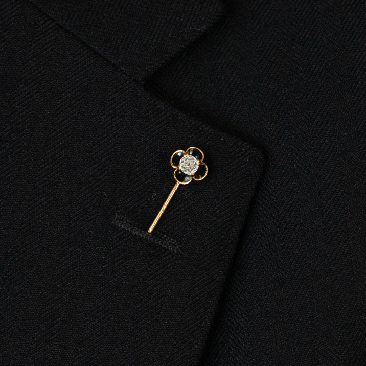 0.70ct Old Cut Diamond And Black Enamel Tie Pin