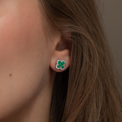0.71ct Emerald And Diamond Quatrefoil Stud Earrings
