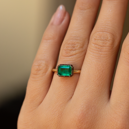 1.18ct Certified Emerald Cut Emerald East West Georgian Style Solitaire Ring