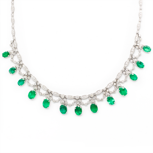 16.20ct Oval Emerald And Diamond Swags Necklace