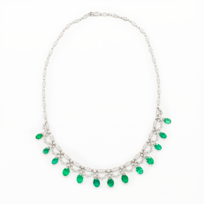 16.20ct Oval Emerald And Diamond Swags Necklace