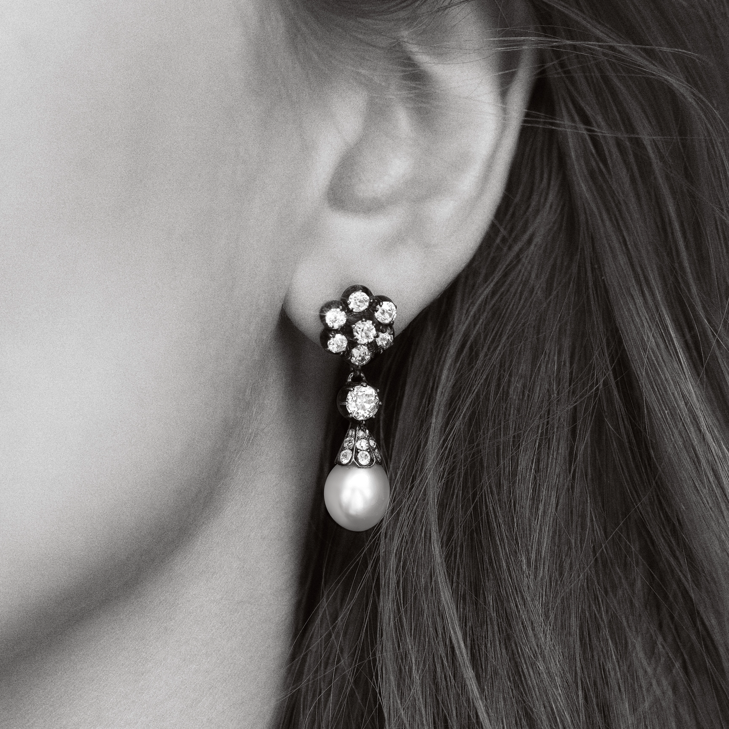 Victorian Diamond and Pearl Drop Earrings