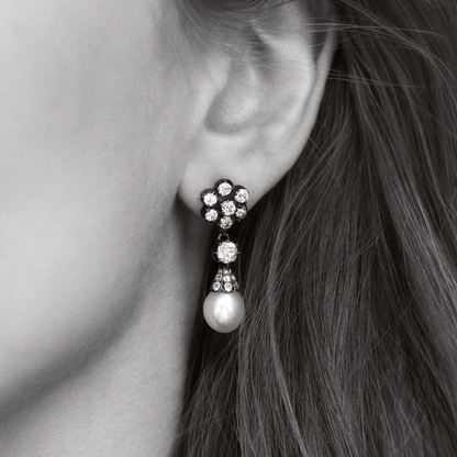 Victorian Diamond and Pearl Drop Earrings