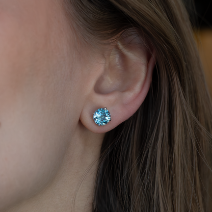 Round Aquamarine Solitaire Stud Earrings
