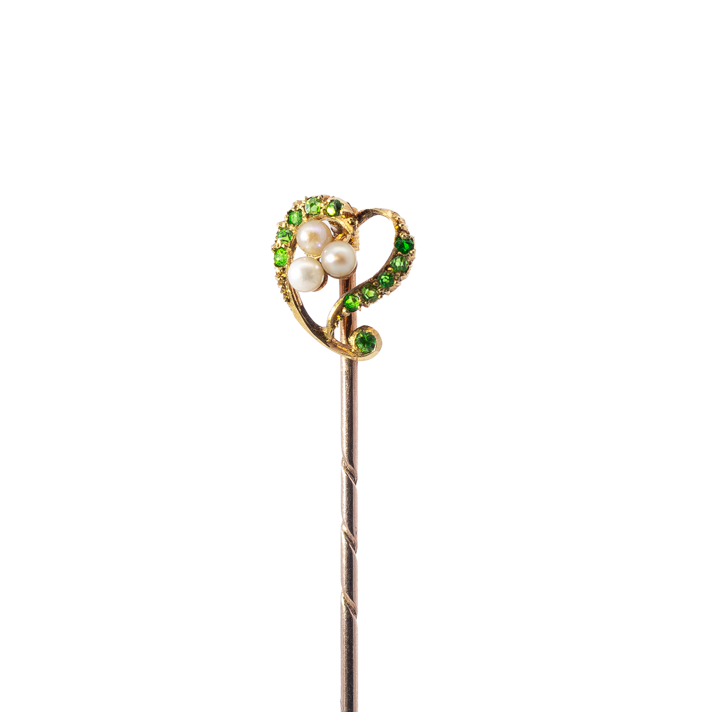 Seed Pearl And Demantoid Garnet Stick Pin