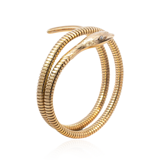 Vintage Yellow Gold Flexible Snake Bangle
