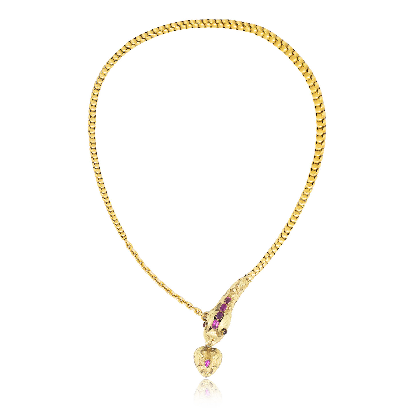 Victorian Garnet Set Yellow Gold Snake Necklace