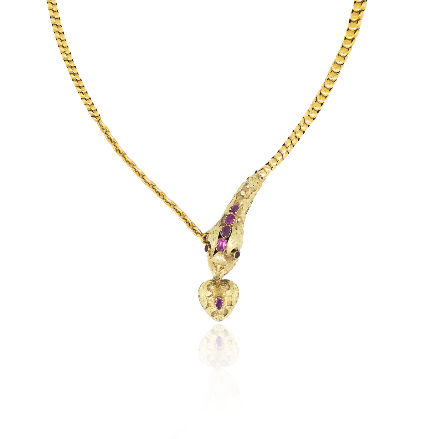 Victorian Garnet Set Yellow Gold Snake Necklace