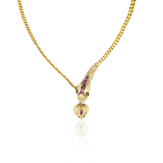 Victorian Garnet Set Yellow Gold Snake Necklace