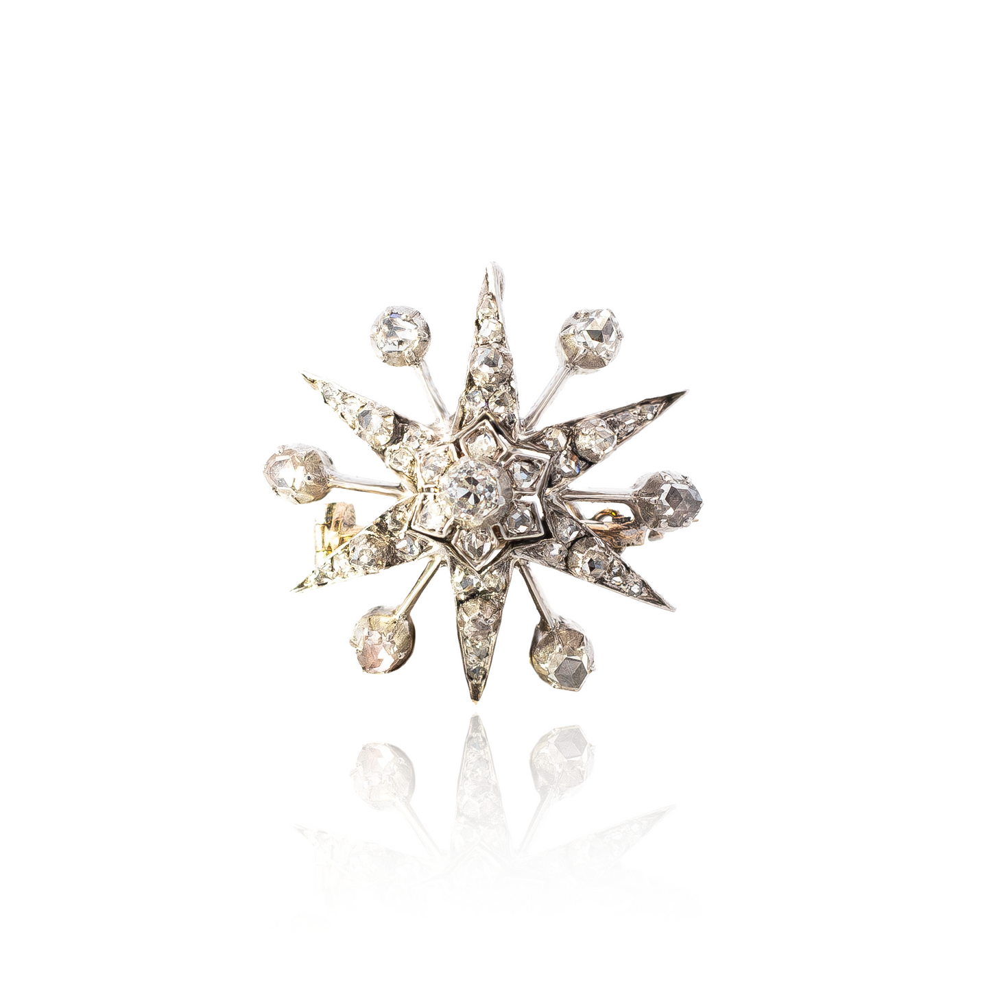 Victorian Old Cut Diamond Starburst Brooch Pendant