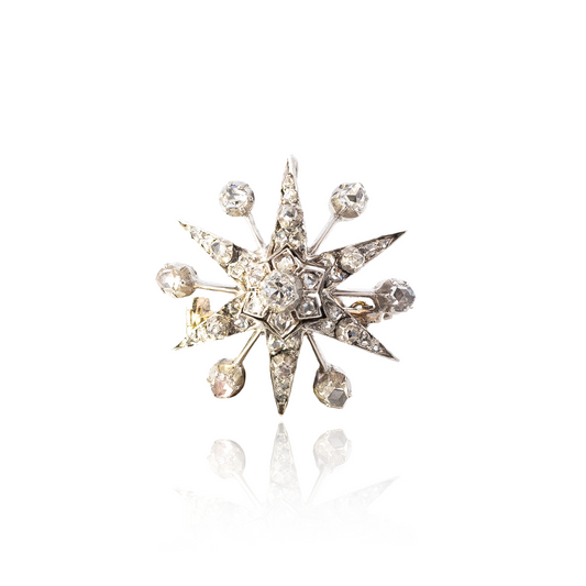 Victorian Old Cut Diamond Starburst Brooch Pendant