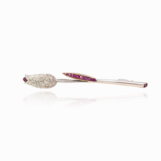 Ruby And Diamond Set Tulip Brooch