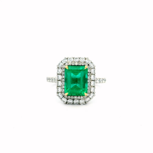 1.91ct Emerald Cut Emerald And Diamond Cluster Ring