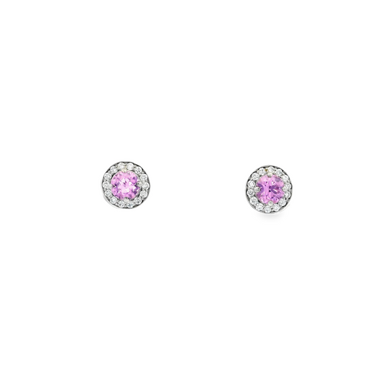 0.39ct Round Pink Sapphire And Diamond Cluster Earrings