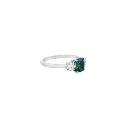 1.55ct Teal Sapphire Three Stone Ring