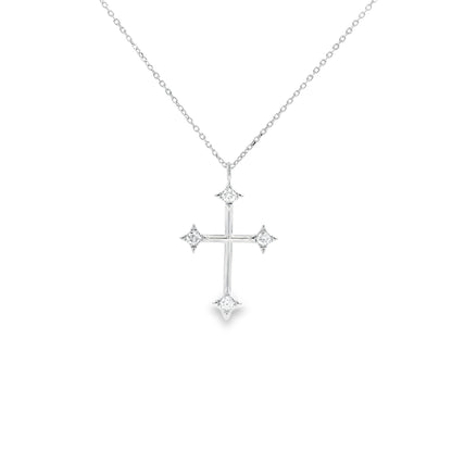 White Gold Diamond Tips Cross Pendant