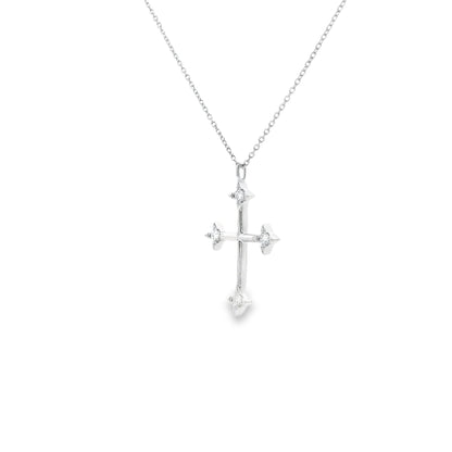 White Gold Diamond Tips Cross Pendant