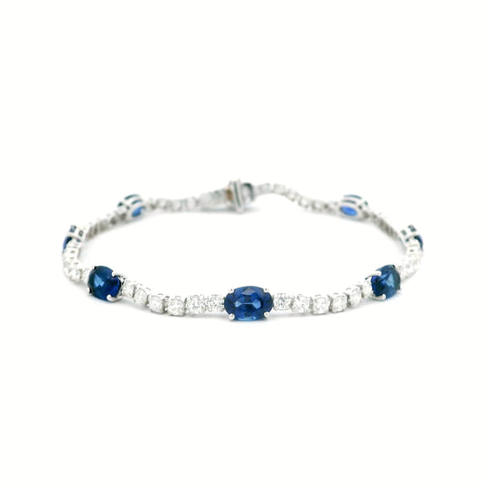 4.81ct Oval Sapphire And Row Of Round Diamonds Bracelet